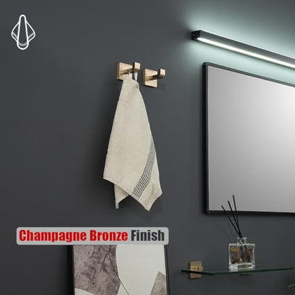 JQK Bathroom Towel Hook Champagne Bronze, Coat Robe Clothes Hook for Bathroom Wall Mounted (Pack of 2), SUS 304 Stainless Steel 0.8mm, TH250-CB-P2 - color: Champagne Bronze