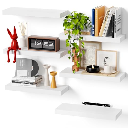Bellsal White Engineered Wood Wall Shelf Set of 6, 16" Modern Floating Shelves for Kitchen, Living Room, Bedroom, Bathroom Storage, Book Shelf Home Decor - color: White, size: 6 pcs: 15.7*5.7