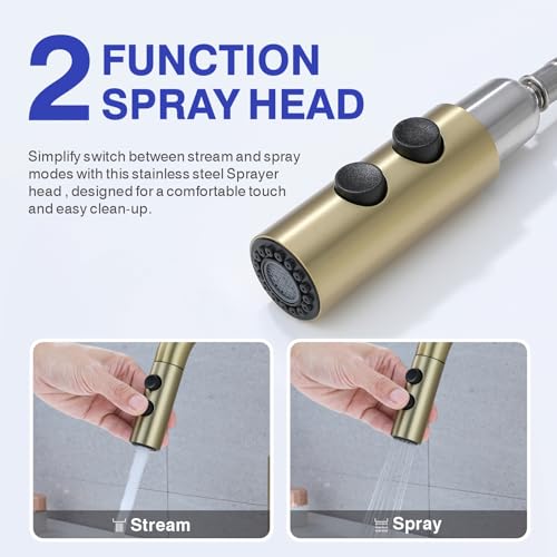 Bathroom Faucet with Sprayer, Brushed Gold Single Hole with Pop-Up Drain | Kablle Single Handle Pull Out 1 or 3 Hole Laundry Bar Basin Faucet with Deck Plate, KBL-7002BG-CL - color: Brushed Gold