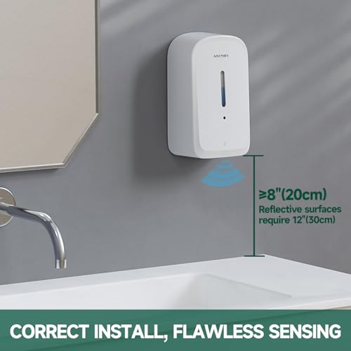 anydry Commercial Automatic Soap Dispenser 34oz Large Capacity Wall-Mounted | Touchless Liquid Dispenser, Five-Level Adjustment, Ideal for High-Traffic Bathroom, Restroom, Durable Wall-Mount Installation - color: White