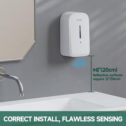 anydry Commercial Automatic Soap Dispenser 34oz Large Capacity Wall-Mounted | Touchless Liquid Dispenser, Five-Level Adjustment, Ideal for High-Traffic Bathroom, Restroom, Durable Wall-Mount Installation - color: White