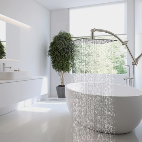 Hibbent All Metal 10'' Rain Shower Head, 16'' Extension Arm, Brushed Nickel | cUPC Certified High Pressure Rainfall Showerhead with Solid Brass Adjustable Shower Head Extension Arm, Fixed Showerheads - color: Brushed Nickel, style: Square 10''