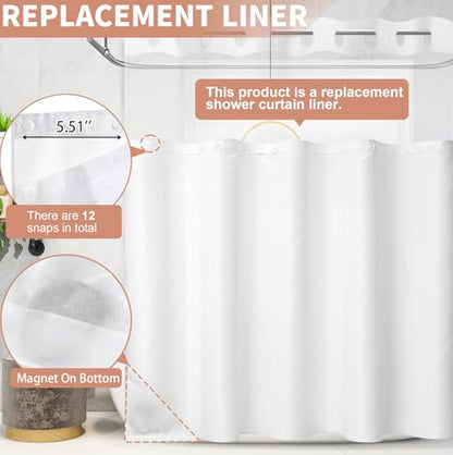 1 Pack Fabric Snap in Shower Curtain Liner, 70W x 54H Removable Water Repellent Liner Removable & Water-Repellent, for 71W x 74H Hookless Shower Curtain - color: White, size: 54"W x 71"L (Pack of 1)