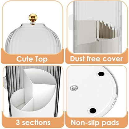 YOOLENS Makeup Brush Holder with Lid 360 Rotating Clear Dustproof Make Up Organizers for Vanity Bathroom Countertop, Transparent | with Lid - color: Transparent