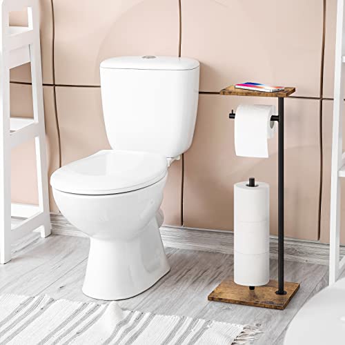 Rustic Brown Farmhouse Toilet Paper Dispenser - FreeStanding Tissue Roll Holder with Shelf for Bathroom Toilet Paper Storage - color: Brown