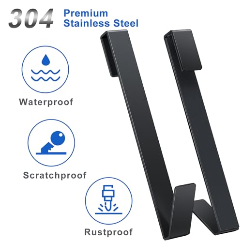 Shower Door Hooks 10 in, Shower Hooks for Towels, Heavy Duty Drilling-Free Extended Towel Hooks for Bathroom Frameless Glass Door, Over the Door Towel Hooks 3 Packs Black - size: 10 IN-Black