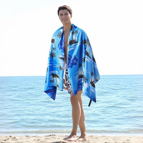 Oversized Microfiber Beach Towel Thin, Blue Sunset Seaside Hawaiian Style Double Sided Printed Towel 1PC, Large Soft Absorbent Compact Towels for Men Women Adults, Summer Pool Swim Rafts Bath, 35"x71" - style: Blue Sunset Seaside Hawaiian