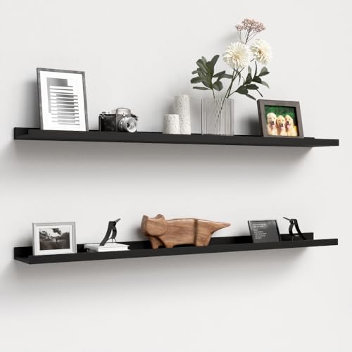 Boswillon Floating Shelves Set of 2, Long Wall Shelf with Lip, 48in, Black | Display Ledge Shelf for Room Wall, Wall Decor Shelves for Bathroom, Living Room, Bedroom, Kitchen, Nursery Room, Modern, Wood - color: Black, size: 47.2 in