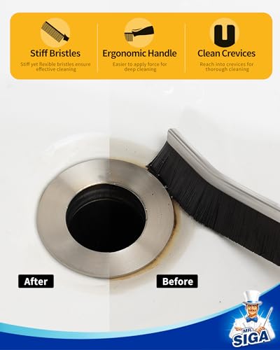 MR.SIGA Crevice Cleaning Brush, Grout Scrub Brush for Corners, Tight Spaces | Hard bristles, Heavy duty and flexible, for deep cleaning of hard to reach areas of kitchen and bathroom, 5 pack, black