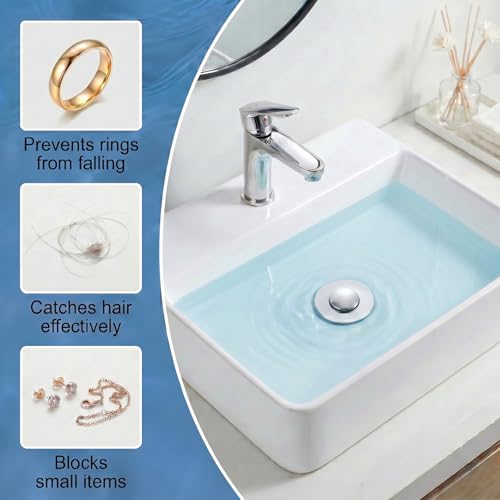 2PCS Bathroom Sink Drain Strainer, Pop-up Stopper Hair Catcher with Stainless Steel Filter Basket, Universal Replacement Drain Plug for Bathroom Sinks