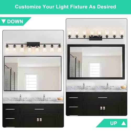 Matte Black Bathroom Vanity Light, 8-Light Modern Vanity Lighting Fixtures Over Mirror with Clear Glass Shade,Square Design,Wall Sconces for Living Room Cabinet Bedroom,E26 Socket - size: 8-Light