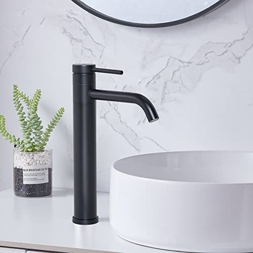 Hotis Vessel Sink Faucet Black, Tall Bathroom Faucet for Sink 1 Hole, 360 Swivel Body Single Handle Faucet for Bath Sink, Mixer Spout Stainless Steel Bathroom Faucets with Pop Up Drain - color: Black