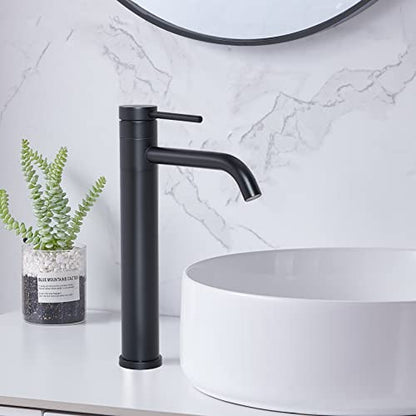 Hotis Vessel Sink Faucet Black, Tall Bathroom Faucet for Sink 1 Hole, 360 Swivel Body Single Handle Faucet for Bath Sink, Mixer Spout Stainless Steel Bathroom Faucets with Pop Up Drain - color: Black