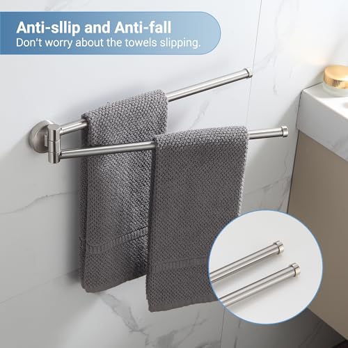 BGL Swivel Towel Bar for Bathroom Brushed Nickel,Swing Out Double Towel Bar 2-Arm Kitchen Wall Mounted Towel Hanger Holder for Bathroom Organizer - color: Brushed Nickel
