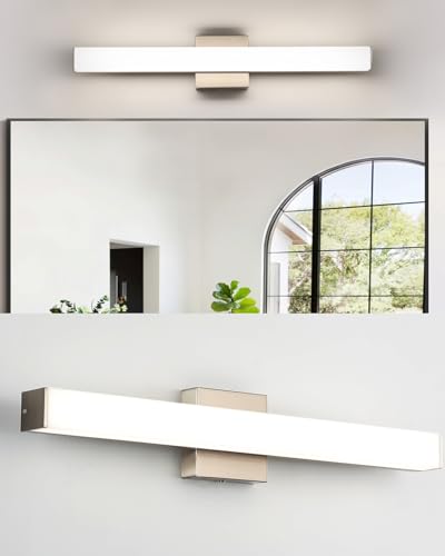 24" LED Square Vanity Light, 14W 4000K Dimmable, Brushed Nickel | Wall Bar Light, Rust & Moisture Resistant, Natural White light, Energy-saving, moisture-proof, Dresser Bathroom over Mirror - color: Brushed Nickel, size: 24inch 4000K Dimmable
