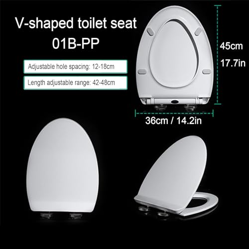 Slow Close Toilet Seat, V Shaped Toilet Seat with Adjustable Hinge, Quick-Release, Easy to Install Also Easy to Clean, Never Loose, Quiet-Close Lid and Seat, PP, White,01B (01B) - size: 01B