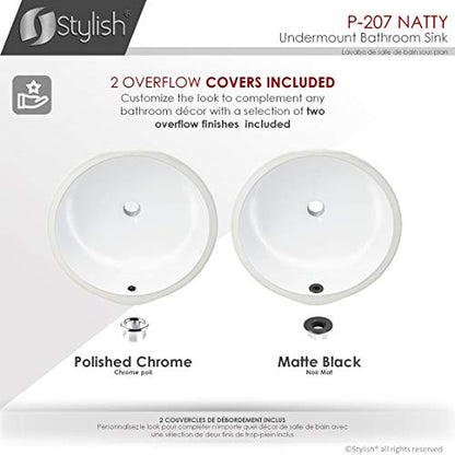 Stylish Round Bathroom Sink 16 x 16 Inch Ceramic Porcelain Undermount Bathroom Sinks Enamel Glaze Finish Smooth and Stain Resistant White Surface with Chrome and Matte Black Overflow, P-207 - style: 16"x16" Chrome & Matte Black Overflows