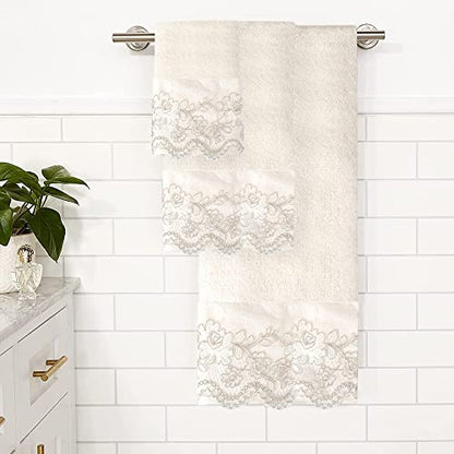 Zahari Home Rose Vine Bathroom Towel Set - 3 Piece Towel Set in Beige - Modern Decor, Unique Design - color: Rose Vine, style: 3 Piece Towel Set