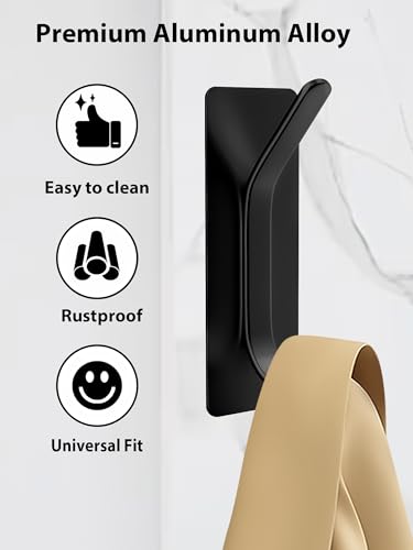 6 Pack Heavy Duty Adhesive Hooks, No Drill Self-Adhesive Wall Hook for Hanging, Sturdy Metal Door Hanger Towel Hook for Bathroom, Shower, Kitchen (Black) - color: Black