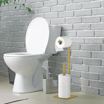 Toilet Paper Holder Stand Beige Gold Free Standing TP Holder, Metal Toilet Paper Roll Holder with Reserve Bathroom Tissue Storage Holder, Beige Gold - color: Beige Gold