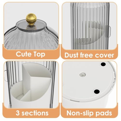 YOOLENS Makeup Brush Holder with Lid 360 Rotating Clear Dustproof Make Up Organizers for Vanity Bathroom Countertop, Gray - color: Gray