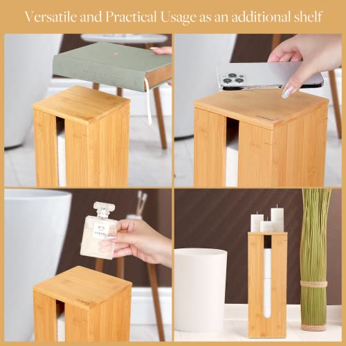 GOBAM Bamboo Toilet Paper Storage - Fits 3 Mega Toilet Paper, Bathroom Organizer, Toilet Paper Holder Stand, Bamboo Bathroom Accessories - Natural, 5.9 x 5.9 x 16.1 inches - size: 3 Roll - Square