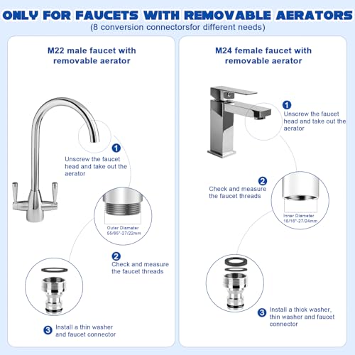 Sink Faucet Quick Connector with Aerator, Faucet to Garden Hose Adapter | Portable Snap Coupling Adapter for Dishwasher/Washer, Sink Hose Adapter for Kitchen/Bathroom/Shower, Easy to Install