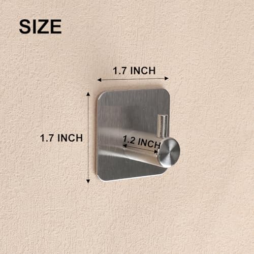 Generic 4 Pcs Stainless Steel Adhesive Hooks, Heavy Duty Waterproof, Silver, 6 lbs Max Weight, Modern Style, Wall Mount, Non Slip, Suitable for Bathroom, Bedroom, Kitchen, Closet, Living Room - color: Silver, size: Stainless Steel Cylinder, Square