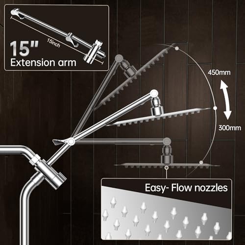 Veken All Metal 10"Luxurious Rain Shower Head with Handheld Spary,Power Jet | Square,Dual High Pressure Showerhead Combo,Double Detachable Shower Heads,Rainfall with Extension Arm,Long Hose,Chrome,Silver - color: Chrome, size: 10 Inch