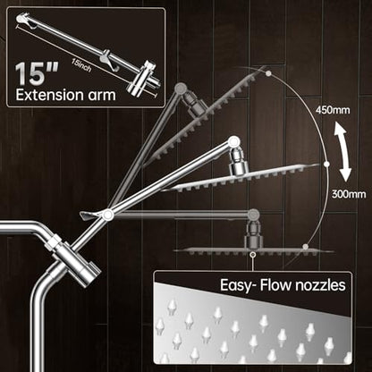 Veken All Metal 10"Luxurious Rain Shower Head with Handheld Spary,Power Jet | Square,Dual High Pressure Showerhead Combo,Double Detachable Shower Heads,Rainfall with Extension Arm,Long Hose,Chrome,Silver - color: Chrome, size: 10 Inch