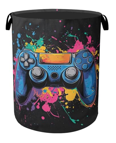 Laundry Basket, Dirty Clothes Basket, Gamers Controller Foldable Canvas Laundry Hamper with Handles - Toy Organizer, Heavy Duty for Home, Bedroom, Dorm, Bathroom - color: Gamers Controller