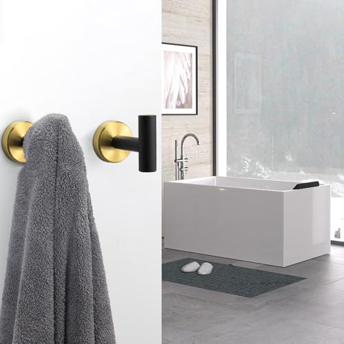 NearMoon Bath Towel Hooks- SUS 304 Stainless Steel Robe Hook Holder, Heavy Duty Coat Hook for Bathroom Livingroom Hotel Kitchen Garage, Wall Mounted (Black Gold, 4 Pack) - color: Black Gold, size: 4 Pack