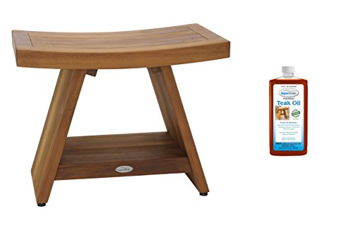 AquaTeak Asia 24" Teak Shower Bench with Shelf & Premium Teak Oil | Durable, Water-Resistant Teak, Shower Chair & Shaving Foot Rest, Indoor/Outdoor Use - size: B. Bench w/ Teak Oil