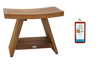 AquaTeak Asia 24" Teak Shower Bench with Shelf & Premium Teak Oil | Durable, Water-Resistant Teak, Shower Chair & Shaving Foot Rest, Indoor/Outdoor Use - size: B. Bench w/ Teak Oil