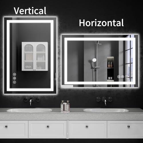 26"x38" LED Bathroom Mirror with Lights, Dimmable, Anti-Fog, Lighted Bathroom Vanity Mirror for Wall, Backlit + Front Lit, Memory Function, Shatter-Proof, Tempered Glass - size: 38"L x 26"W