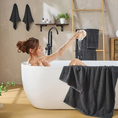 Simple&Opulence 6 Piece Luxury Towel Set, 100% Cotton Bathroom Towels with Hanging Loop (2 Bath Towels, 2 Hand Towels, 2 Washcloths) Stylish, Soft & Absorbent for Home, Hotel, Gym, Spa-Dark Grey - color: Dark Grey-6 Set