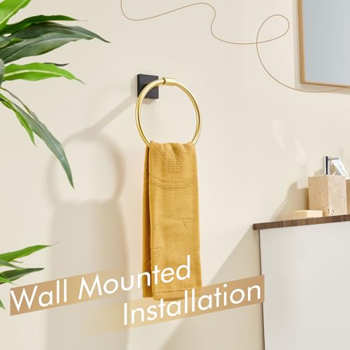 KOKOSIRI Hand Towel Holder Wall Mounted Towel Ring Bathroom Accessories Shower Towel Hanger Rack Stainless Steel Black with Gold, B3010GDK - color: Black Gold