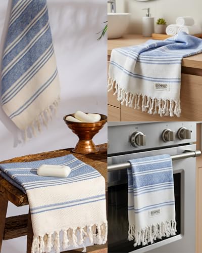 DEMMEX Organic Cotton Turkish Hand Towels for Bathroom & Kitchen – 100% Oeko-TEX Certified Turkish Cotton, Lightweight Quick Dry Hand Towels, Diamond Weave, Large 18x36 in, Set of 2, Denim Blue - color: Denim Blue