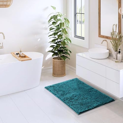 Hearth & Harbor Bathroom Rugs, Chenille Bath Mat - Machine Washable Bath Mats for Bathroom Non-Slip Backing Rubber, Quick Dry Bathroom Mat - color: Teal, style: 20 x 32