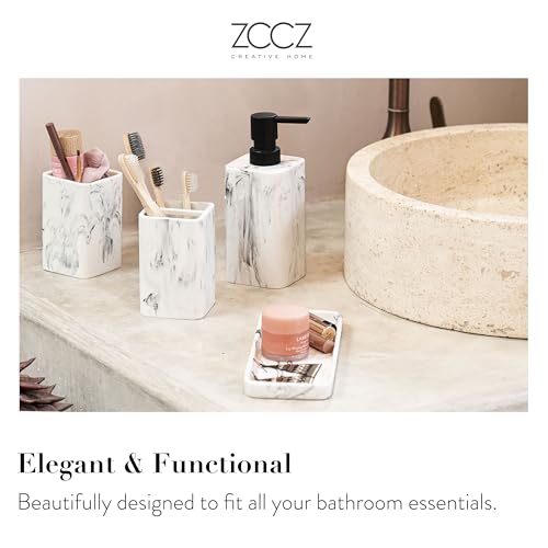 Bathroom Accessory Sets, 4 Pieces Bathroom Accessories Complete Set Vanity Countertop Accessory Set with Marble Look, Includes Lotion Dispenser, Toothbrush Holder and Tray (White Marble Look) - color: White Marble Look