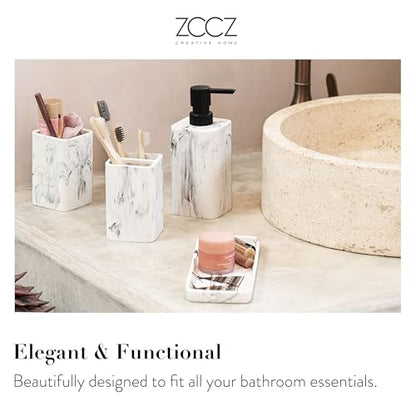 Bathroom Accessory Sets, 4 Pieces Bathroom Accessories Complete Set Vanity Countertop Accessory Set with Marble Look, Includes Lotion Dispenser, Toothbrush Holder and Tray (White Marble Look) - color: White Marble Look
