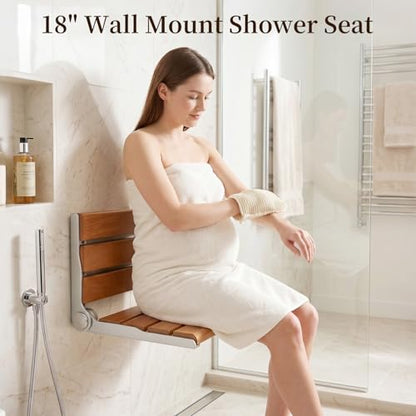 18" Wall Mount Shower Seat for Adults | Shower Bench Wall Mount for Inside Shower, Fold Down Shower Seat, Shower Seats for Adults - color: Yellow & Aluminum Alloy & Silver
