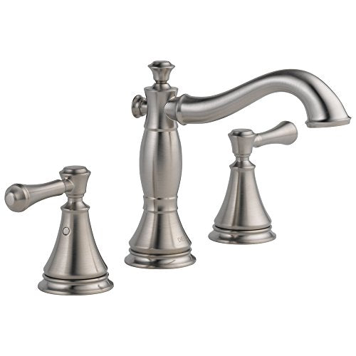 Delta Cassidy Brushed Nickel Bathroom Faucet 3 Hole, 8 Inch Widespread Bathroom Sink Faucet for Vanity, Metal Push-Pop Drain Assembly, Stainless 3597LF-SSMPU - color: Stainless