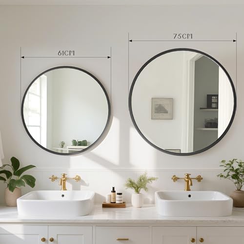 24x24 Round Wall-Mounted Mirror,Aluminum Alloy Frame | Tempered Glass Bathroom Vanity Mirror,Modern Style,Round Hanging,Circle Mirrors for Living Room,Bathroom,Vanity,Entryway - size: 24"L x 24"W