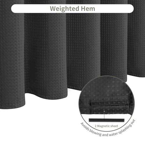 Inhousolu Fabric Shower Curtain, Waffle Weave 230 GSM Polyester, Weighted Hem, Metal Hooks Included, Water Repellent Washable, 72 x 84 Inch, Black - color: Black, size: 72"W x 84"L (Pack of 1)