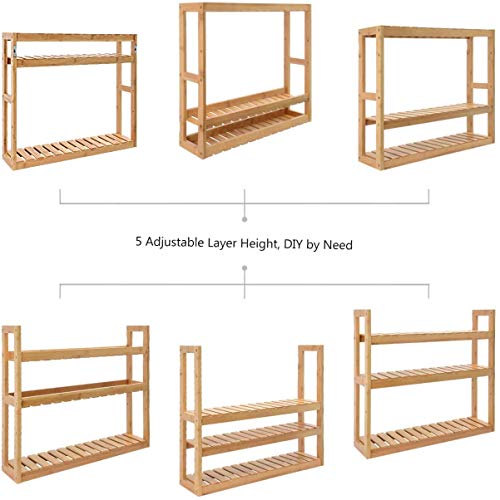 Domax Bamboo Bathroom Shelf 3-Tier Wall Mount Storage Rack Multifunctional Adjustable Layer Free Standing Over Toilet Utility Shelves Living Room Kitchen (Bamboo) - color: Bamboo