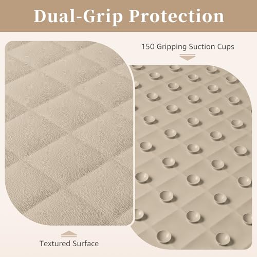 Yolife Bathtub Shower Mat Non Slip, Natural Rubber Bath Tub Floor Liner Mats with Strong Suction Cups for Inside Shower Bathroom, Machine Washable, Soft on Feet, 27.5 x 17 Inch, Brown - color: Brown
