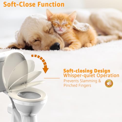 Round Toilet Seat Soft Close 16.5", Standard Universal Toilet Lid Round with PP Material Safe, Easy to Clean and Install, Ergonomic design, Never Loosens,2 Years Support, Almond Plastic - color: Almond, size: Round 16.5inch & Classic