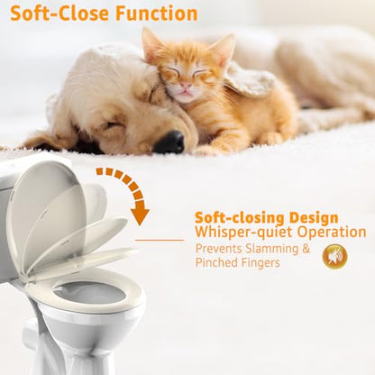 Round Toilet Seat Soft Close 16.5", Standard Universal Toilet Lid Round with PP Material Safe, Easy to Clean and Install, Ergonomic design, Never Loosens,2 Years Support, Almond Plastic - color: Almond, size: Round 16.5inch & Classic