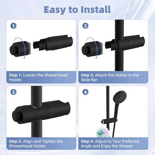 Hibbent Adjustable Shower Head Holder for Slide Bar, Universal 18.5-25mm Handheld Showerhead Bracket, Sprayer Holder with Hanging Design for Bathroom Shower, No Drill Installation, Oil-Rubbed Bronze - style: Oil Rubbed Bronze